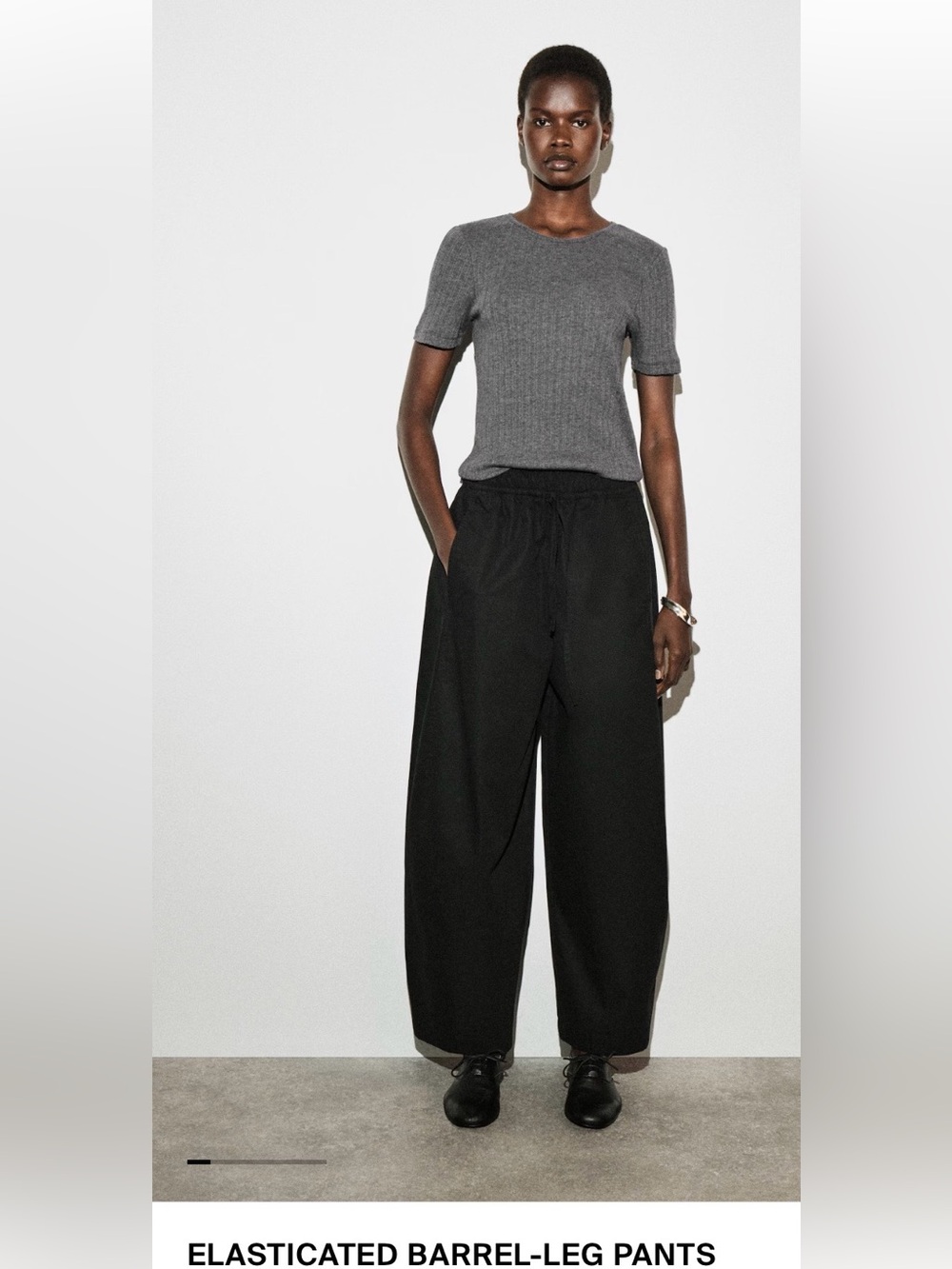 COS Elasticated Barrel-Leg Pants Black Cotton Balloon Trousers Size 6